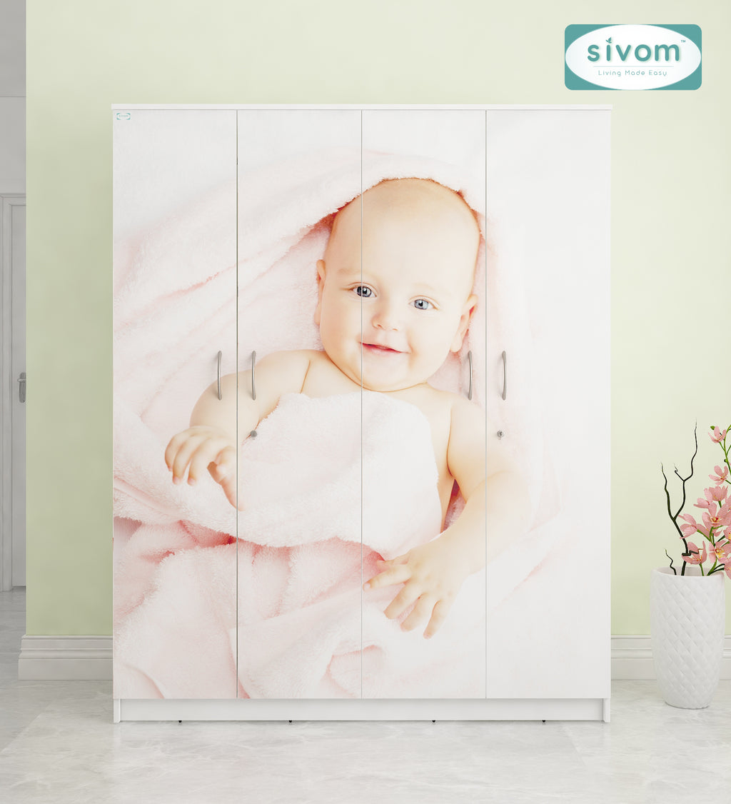 Sivom SIVOM Kiddle Digital Printed Multipurpose 4 Door Closet Engineered Wood 4 Door Wardrobe for Modern Homes | Elegant Design & Premium Finish