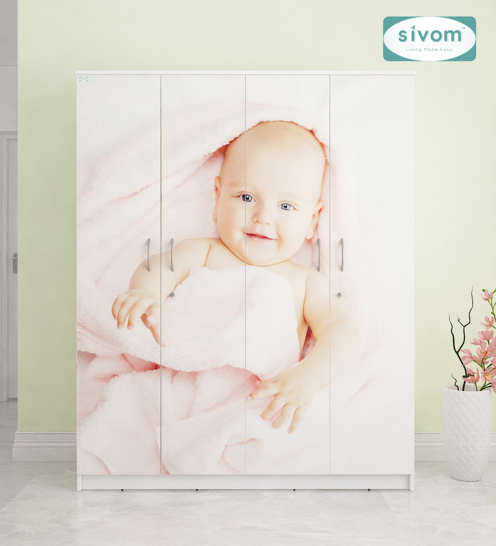 Sivom SIVOM Kiddle Digital Printed Multipurpose 4 Door Closet Engineered Wood 4 Door Wardrobe for Modern Homes | Elegant Design & Premium Finish