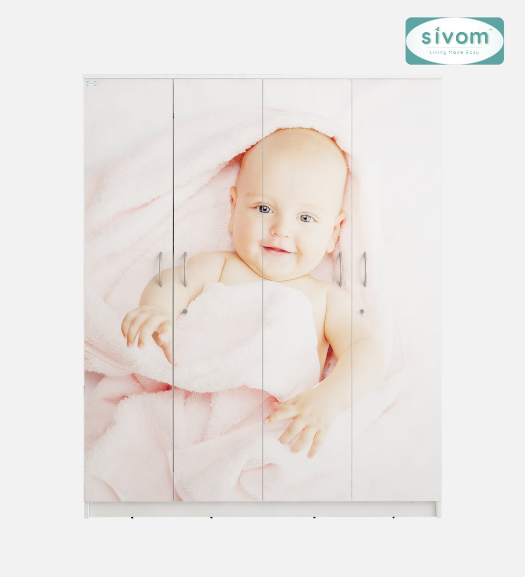 Sivom SIVOM Kiddle Digital Printed Multipurpose 4 Door Closet Engineered Wood 4 Door Wardrobe for Modern Homes | Elegant Design & Premium Finish