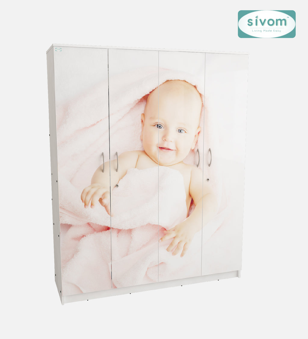 Sivom SIVOM Kiddle Digital Printed Multipurpose 4 Door Closet Engineered Wood 4 Door Wardrobe for Modern Homes | Elegant Design & Premium Finish