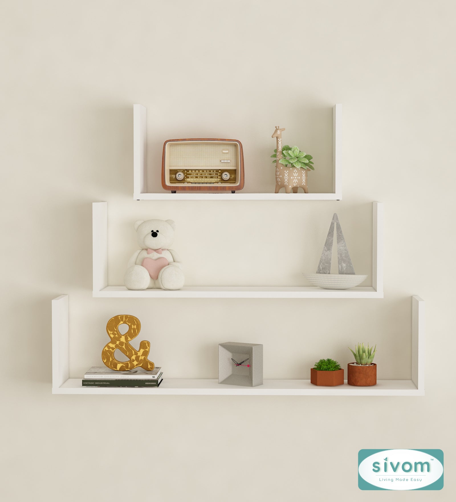 Sivom SIVOM KITE Multipurpose Modular Wall Racks/Shelves/Organiser/Décor Particle Board Wall Shelf (Number of Shelves - 3, ) for Modern Homes | Elegant Design & Premium Finish