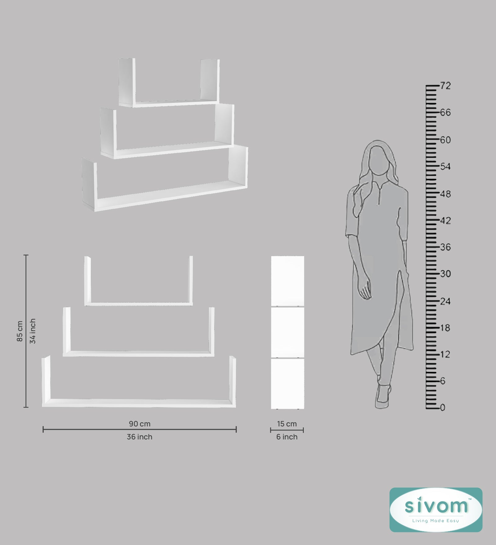 Sivom SIVOM KITE Multipurpose Modular Wall Racks/Shelves/Organiser/Décor Particle Board Wall Shelf (Number of Shelves - 3, ) for Modern Homes | Elegant Design & Premium Finish