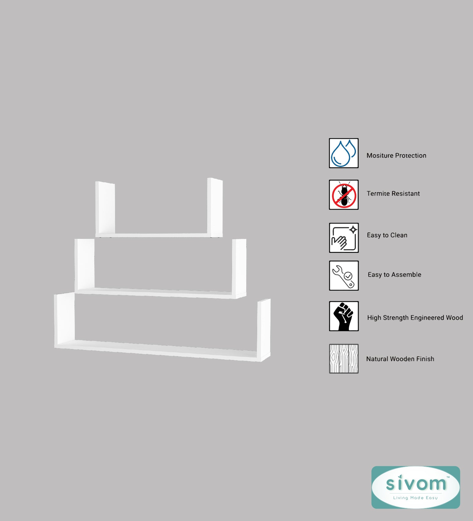 Sivom SIVOM KITE Multipurpose Modular Wall Racks/Shelves/Organiser/Décor Particle Board Wall Shelf (Number of Shelves - 3, ) for Modern Homes | Elegant Design & Premium Finish