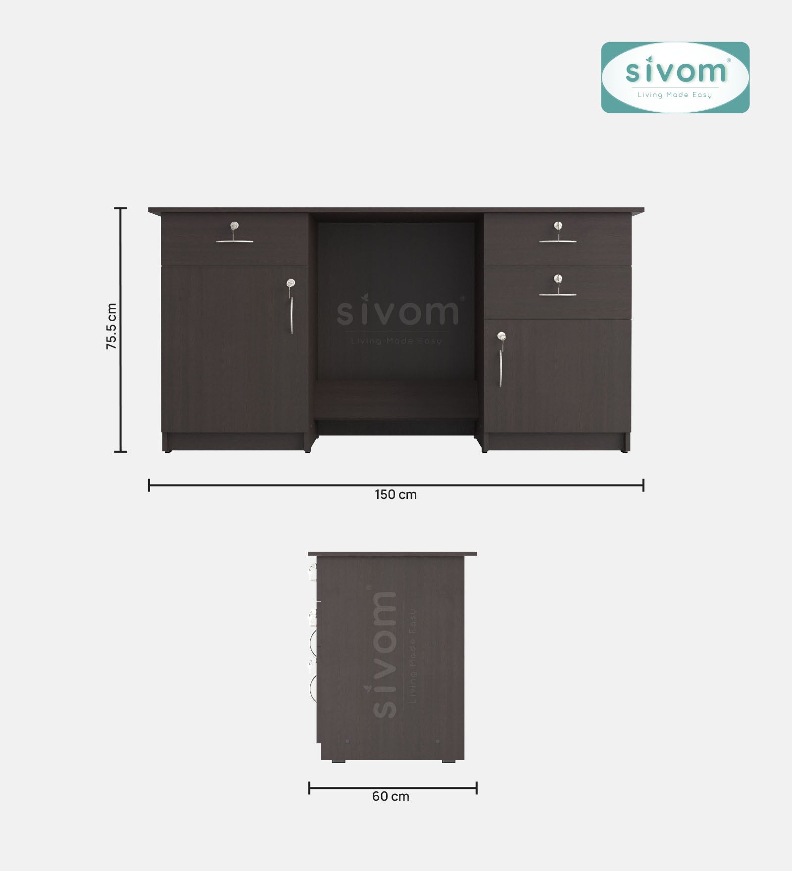SIVOM Kooka Engineered Wood Executive Desk | Elegant Design & Premium Finish