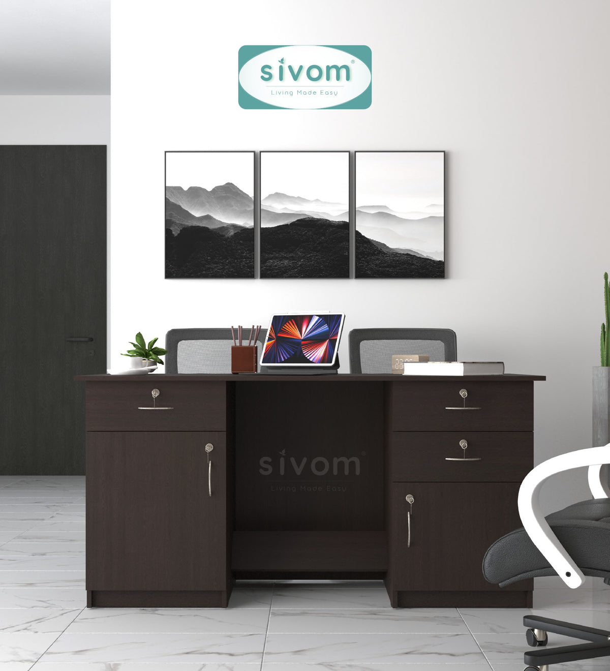 SIVOM Kooka Engineered Wood Executive Desk | Elegant Design & Premium Finish