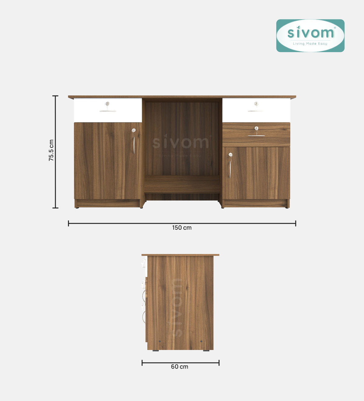 SIVOM Kooka Engineered Wood Executive Desk | Elegant Design & Premium Finish