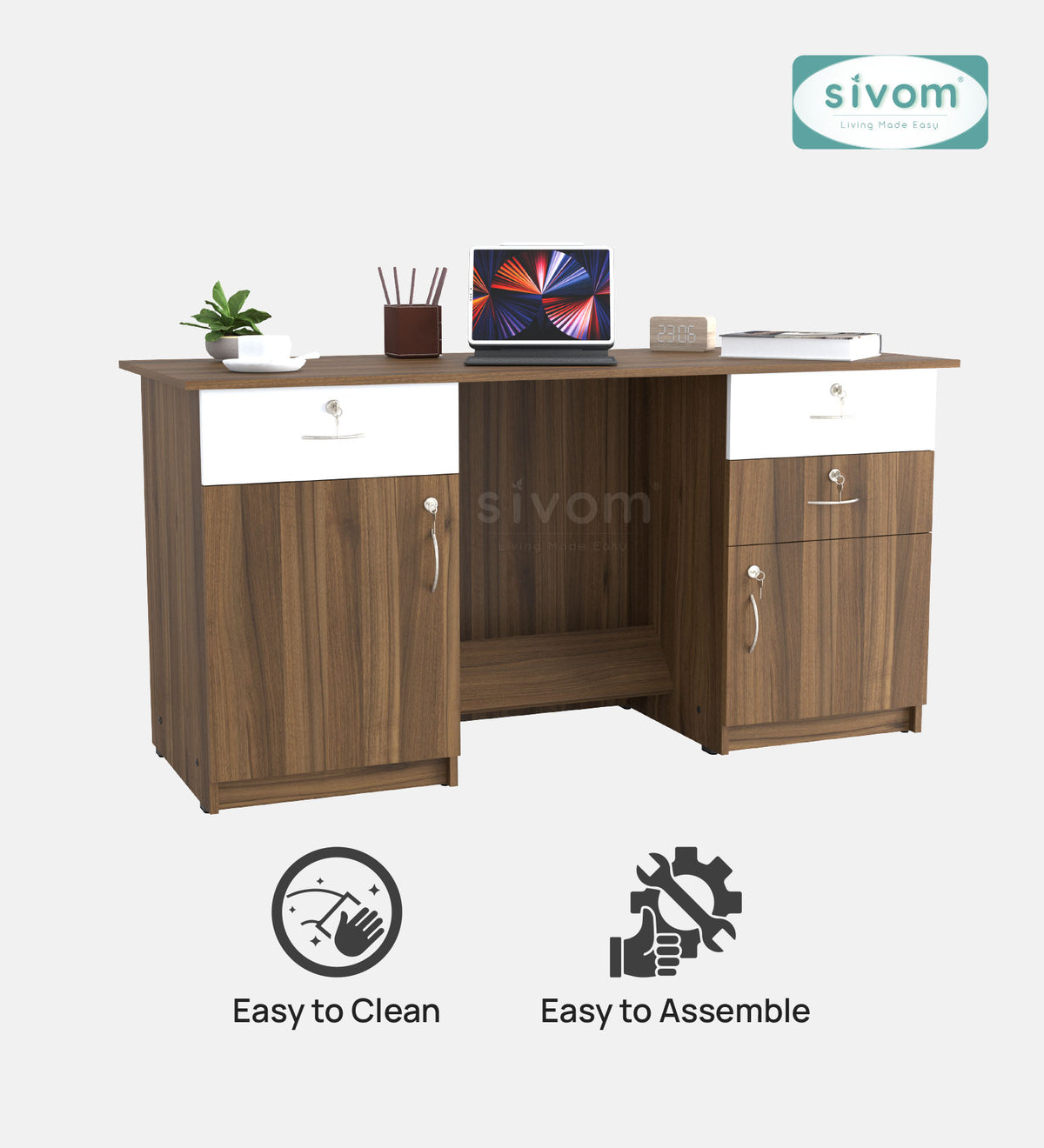 SIVOM Kooka Engineered Wood Executive Desk | Elegant Design & Premium Finish