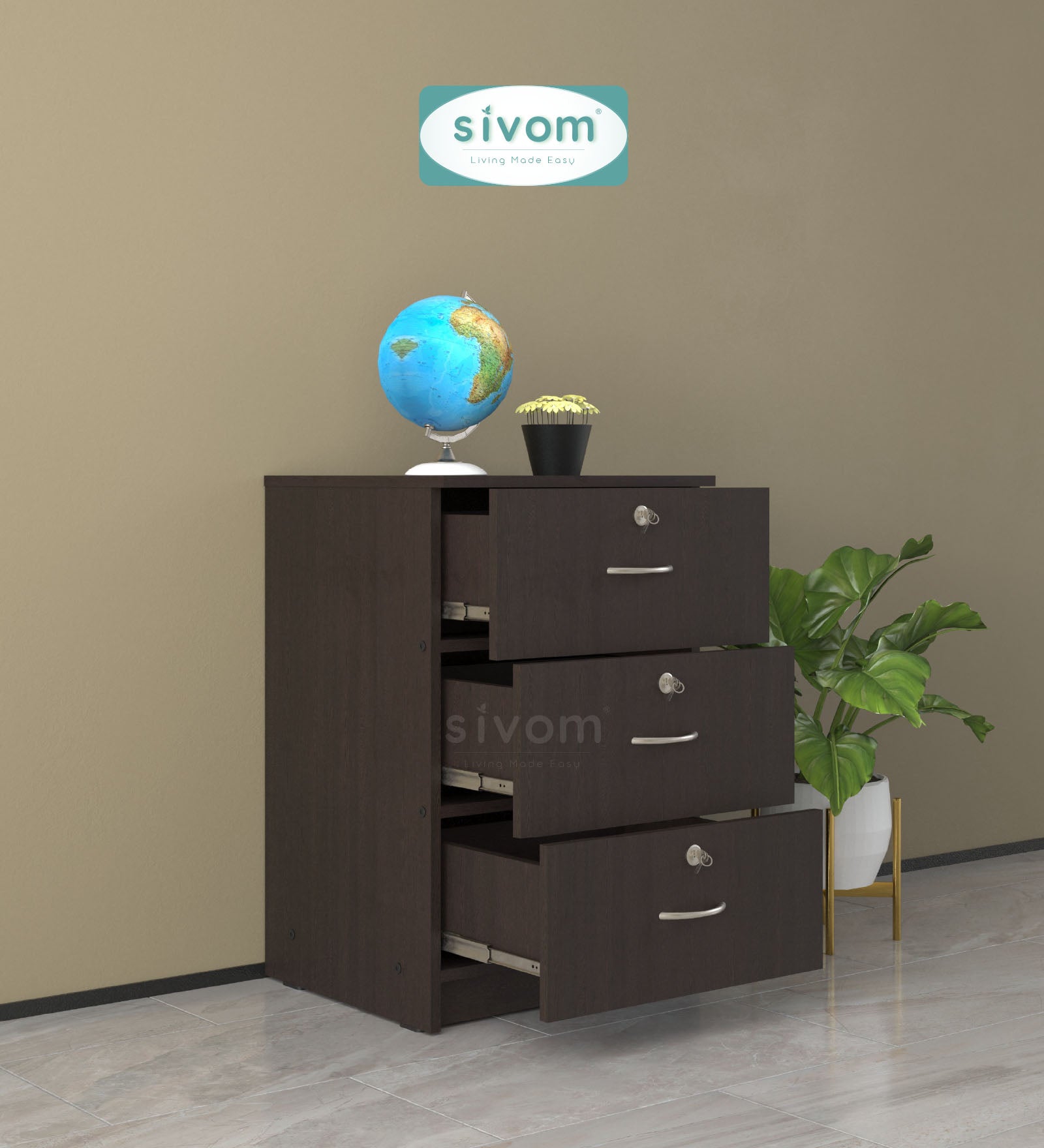 Sivom SIVOM Kresta Multipurpose Storage Drawer/Study/Home/Office Engineered Wood Close Book Shelf for Modern Homes | Elegant Design & Premium Finish