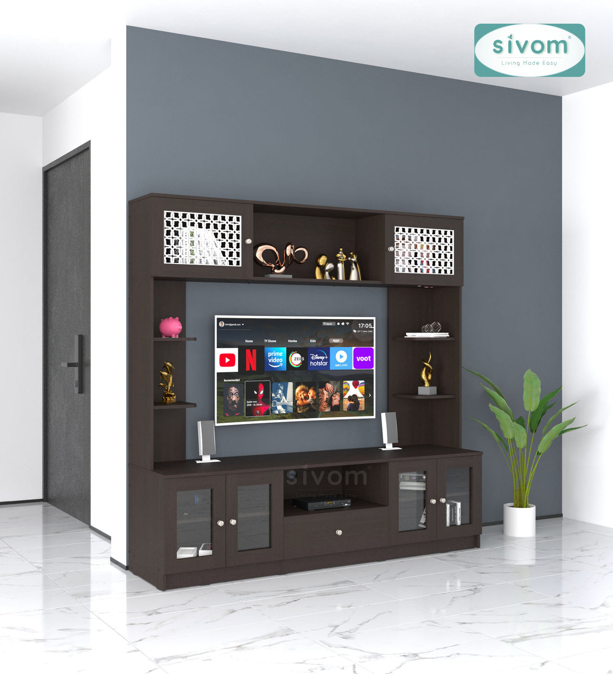 Sivom SIVOM LENIN Multipurpose TV Unit fits upto 43 inch with Storage Engineered Wood TV Entertainment Unit for Modern Homes | Elegant Design & Premium Finish
