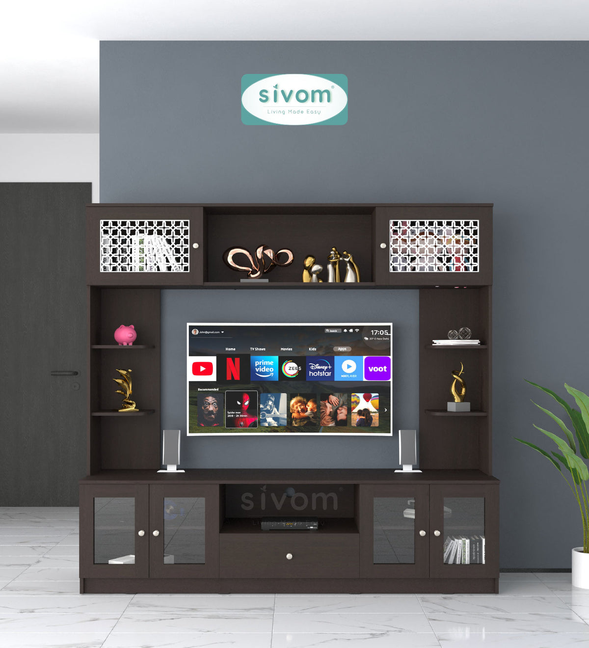 Sivom SIVOM LENIN Multipurpose TV Unit fits upto 43 inch with Storage Engineered Wood TV Entertainment Unit for Modern Homes | Elegant Design & Premium Finish