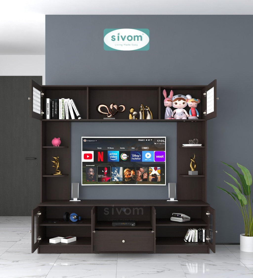 Sivom SIVOM LENIN Multipurpose TV Unit fits upto 43 inch with Storage Engineered Wood TV Entertainment Unit for Modern Homes | Elegant Design & Premium Finish