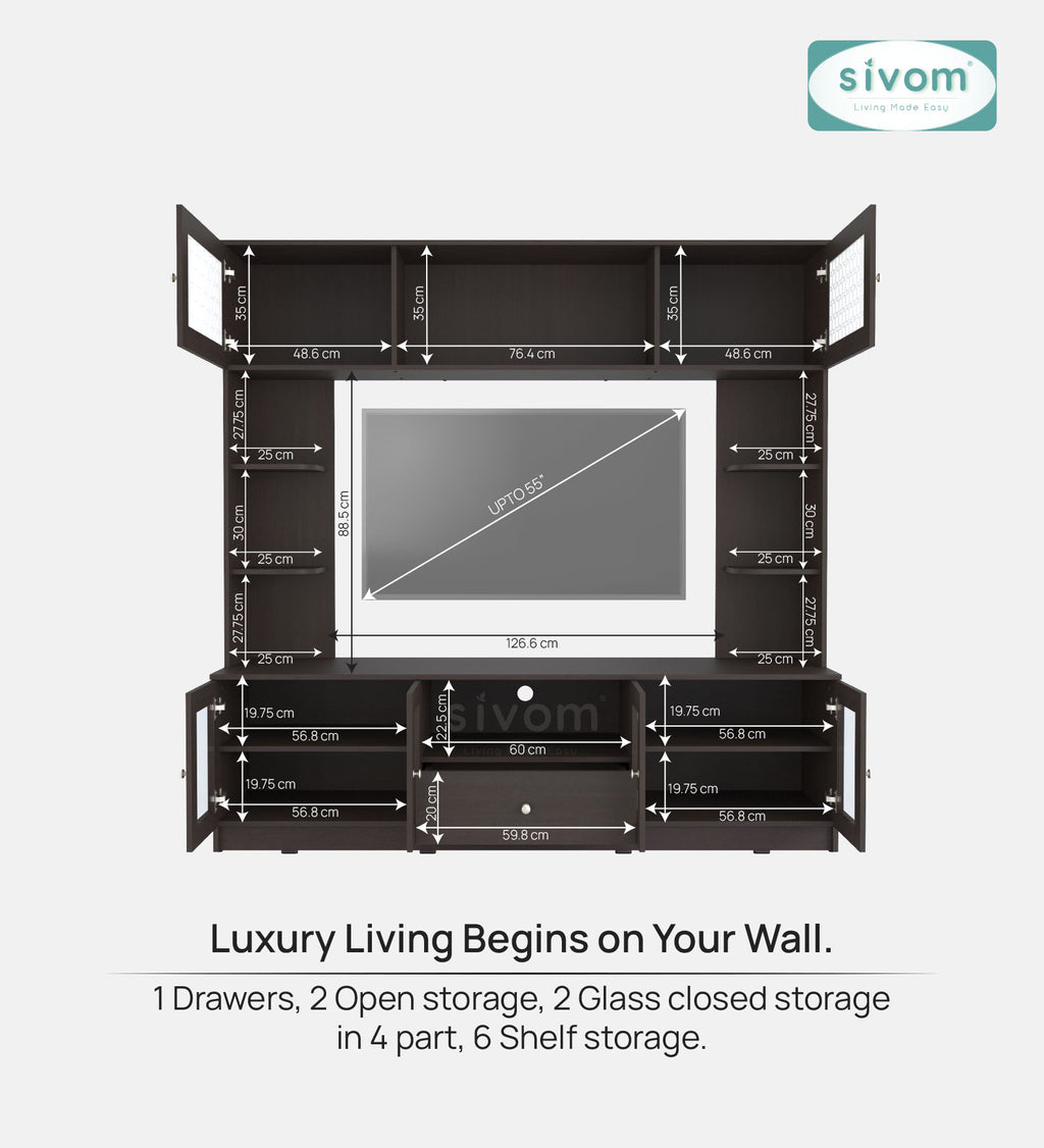 Sivom SIVOM LENIN Multipurpose TV Unit fits upto 43 inch with Storage Engineered Wood TV Entertainment Unit for Modern Homes | Elegant Design & Premium Finish