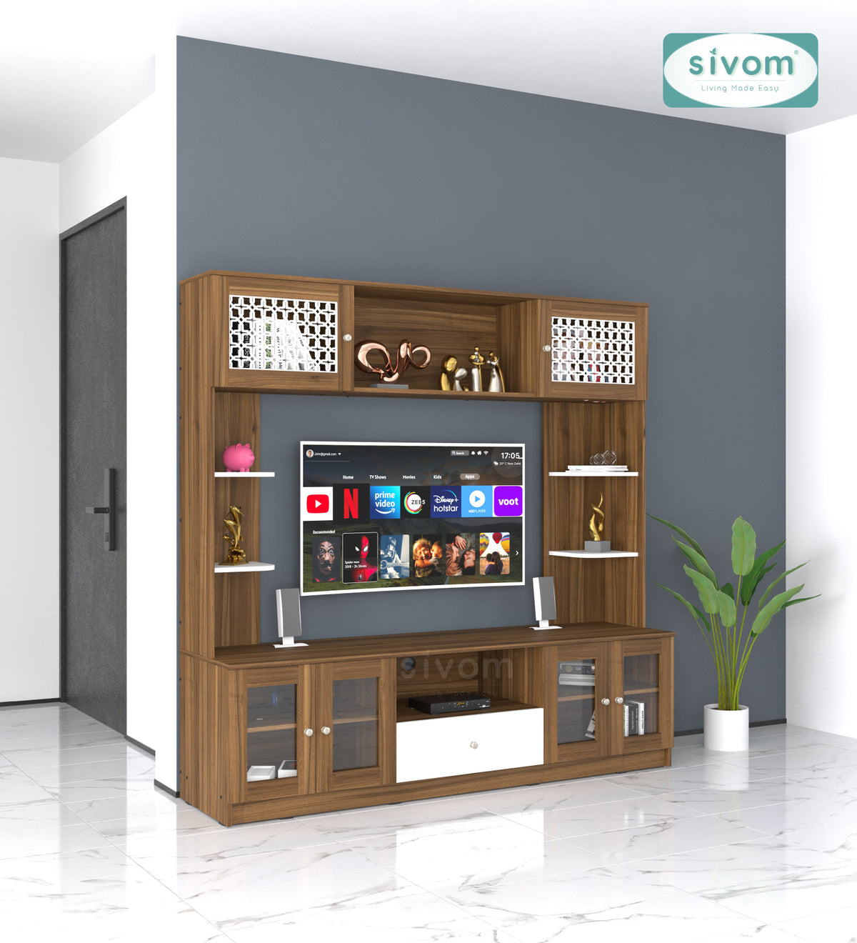 Sivom SIVOM LENIN Multipurpose TV Unit fits upto 43 inch with Storage Engineered Wood TV Entertainment Unit for Modern Homes | Elegant Design & Premium Finish