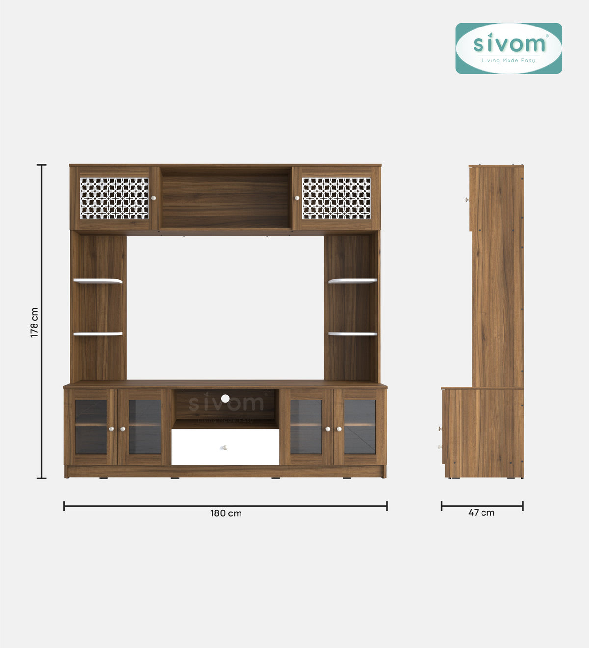 Sivom SIVOM LENIN Multipurpose TV Unit fits upto 43 inch with Storage Engineered Wood TV Entertainment Unit for Modern Homes | Elegant Design & Premium Finish