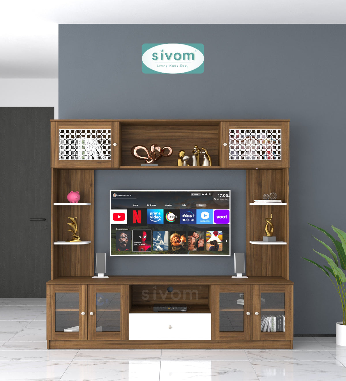 Sivom SIVOM LENIN Multipurpose TV Unit fits upto 43 inch with Storage Engineered Wood TV Entertainment Unit for Modern Homes | Elegant Design & Premium Finish