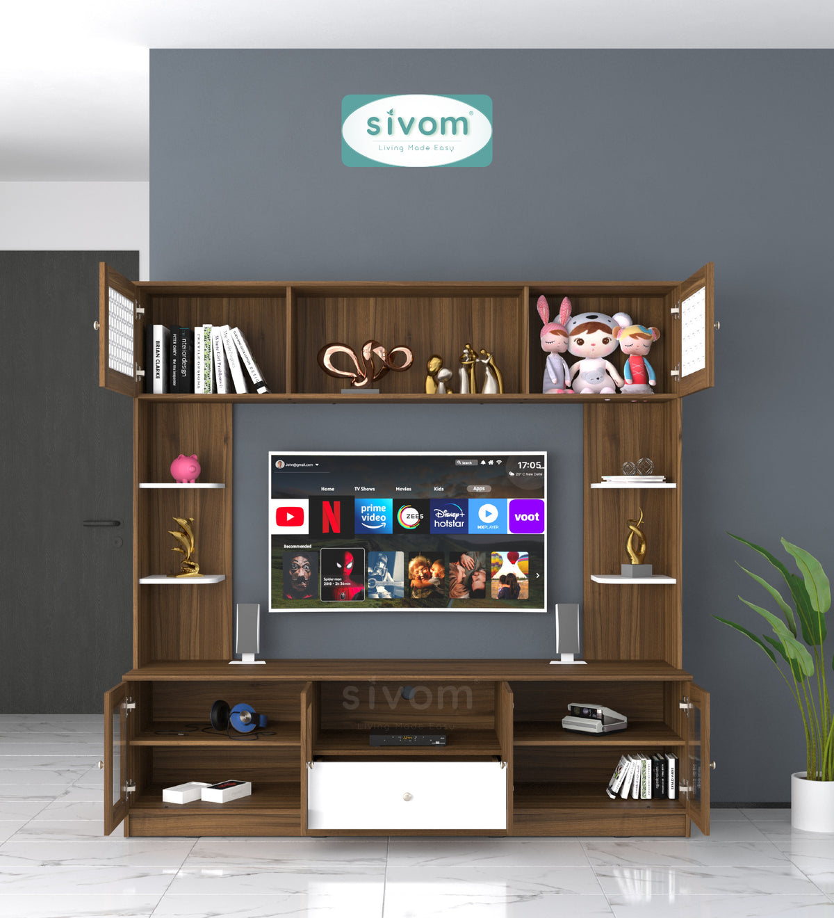 Sivom SIVOM LENIN Multipurpose TV Unit fits upto 43 inch with Storage Engineered Wood TV Entertainment Unit for Modern Homes | Elegant Design & Premium Finish