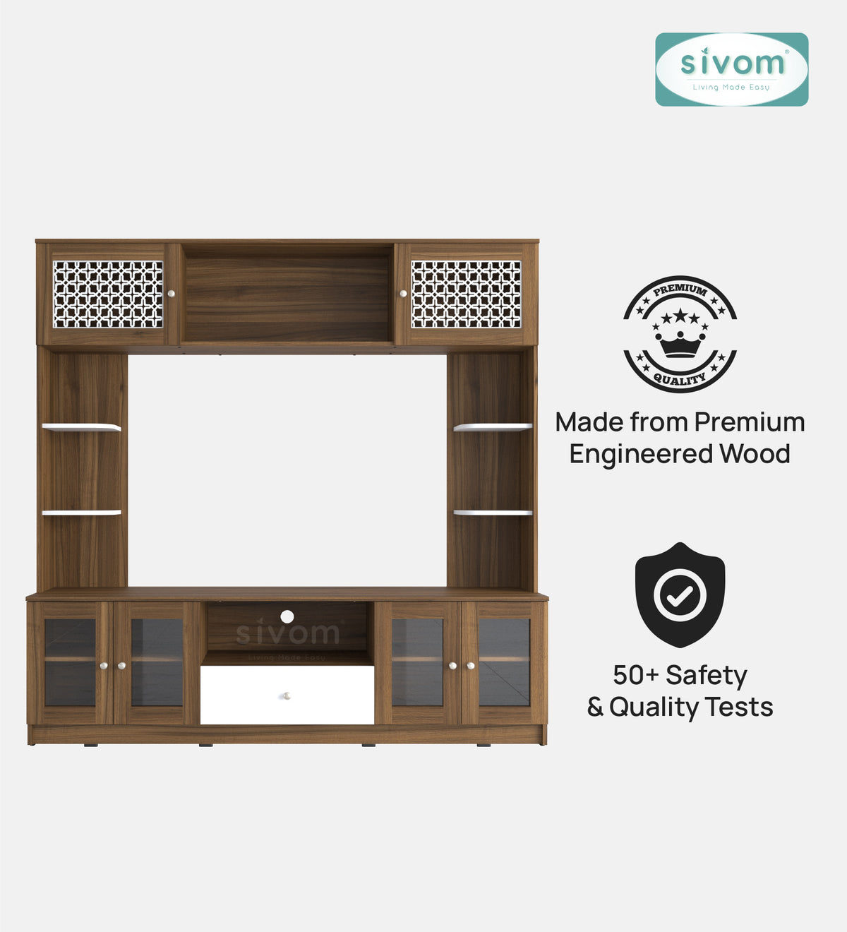 Sivom SIVOM LENIN Multipurpose TV Unit fits upto 43 inch with Storage Engineered Wood TV Entertainment Unit for Modern Homes | Elegant Design & Premium Finish