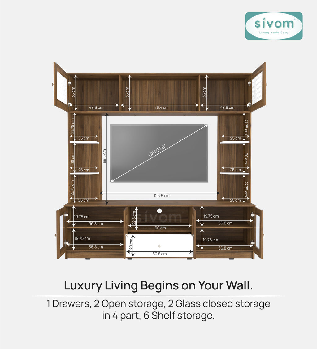 Sivom SIVOM LENIN Multipurpose TV Unit fits upto 43 inch with Storage Engineered Wood TV Entertainment Unit for Modern Homes | Elegant Design & Premium Finish