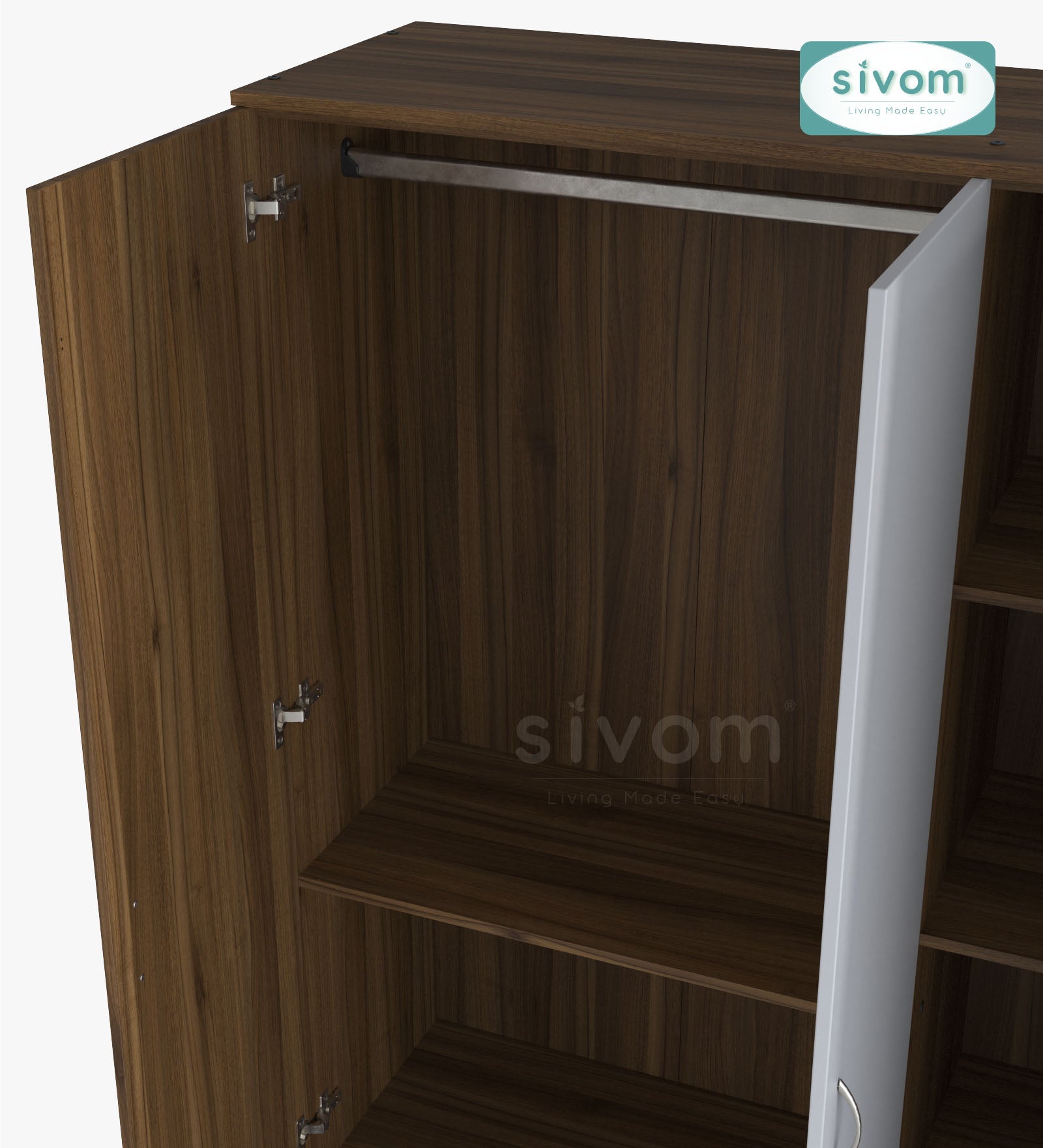 Sivom SIVOM Leo Multipurpose 3 Door Wardrobe / Spacious Shelves with Hanging Rail Engineered Wood 3 Door Wardrobe for Modern Homes | Elegant Design & Premium Finish
