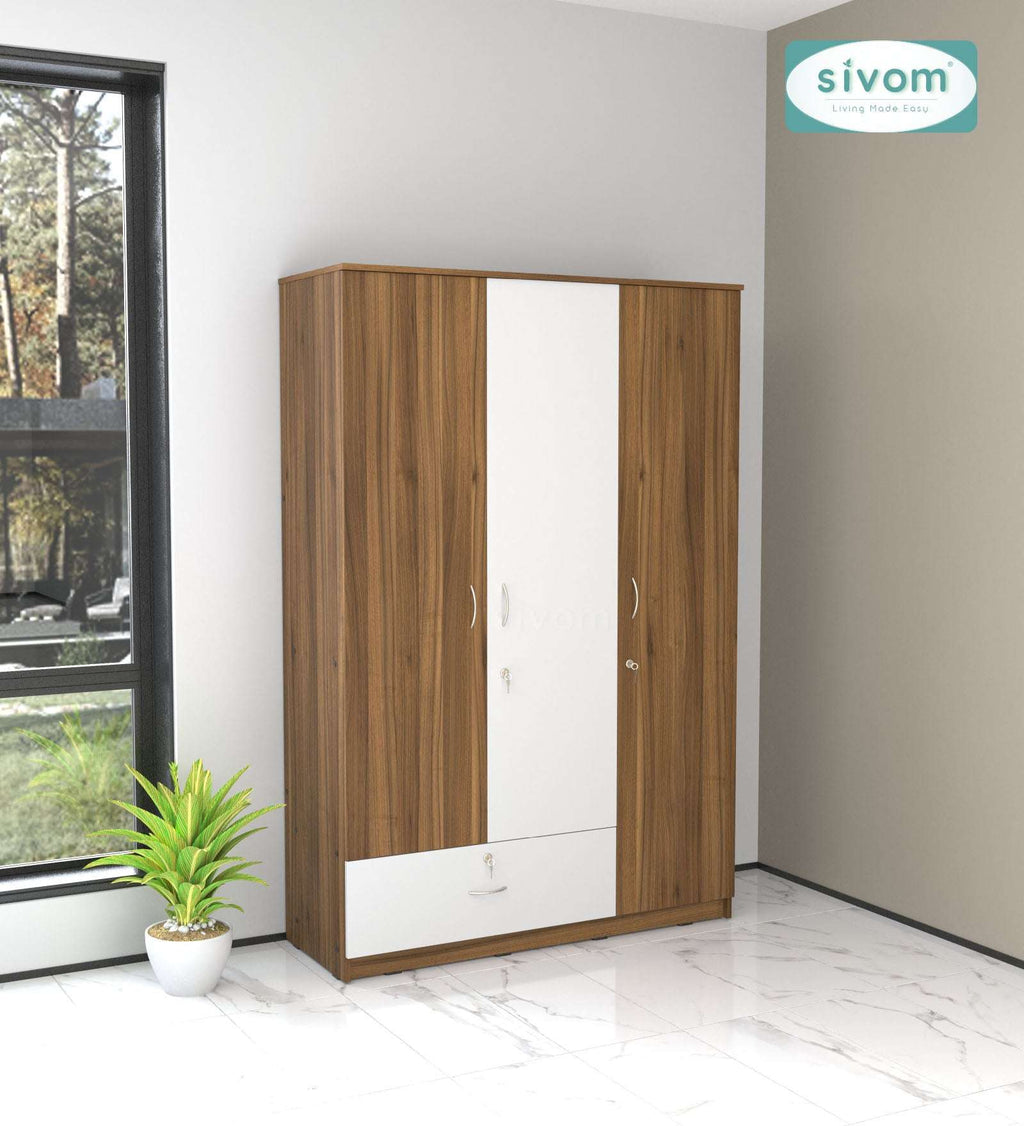 Sivom SIVOM Leo Multipurpose 3 Door Wardrobe / Spacious Shelves with Hanging Rail Engineered Wood 3 Door Wardrobe for Modern Homes | Elegant Design & Premium Finish