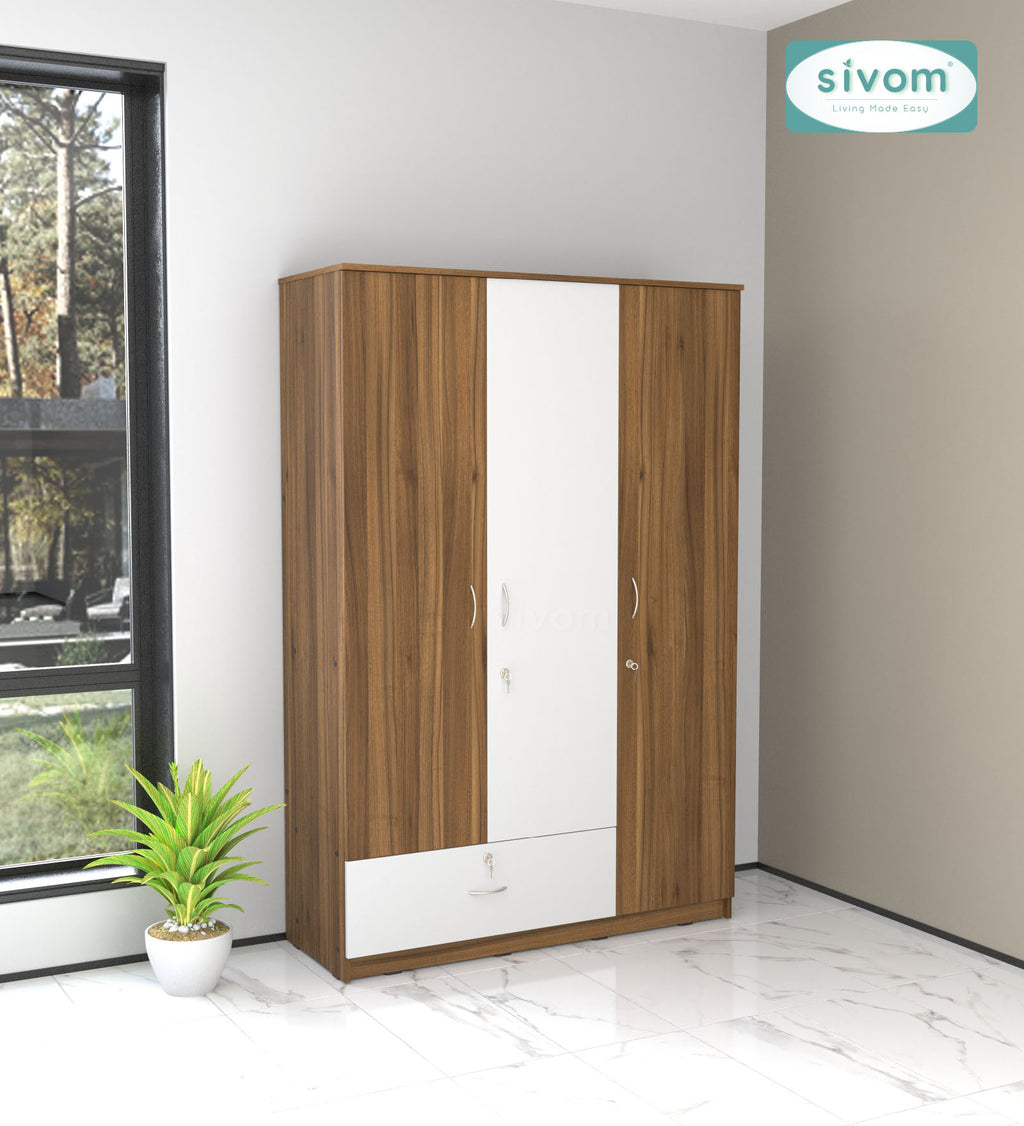 Sivom SIVOM Leo Multipurpose 3 Door Wardrobe / Spacious Shelves with Hanging Rail Engineered Wood 3 Door Wardrobe for Modern Homes | Elegant Design & Premium Finish