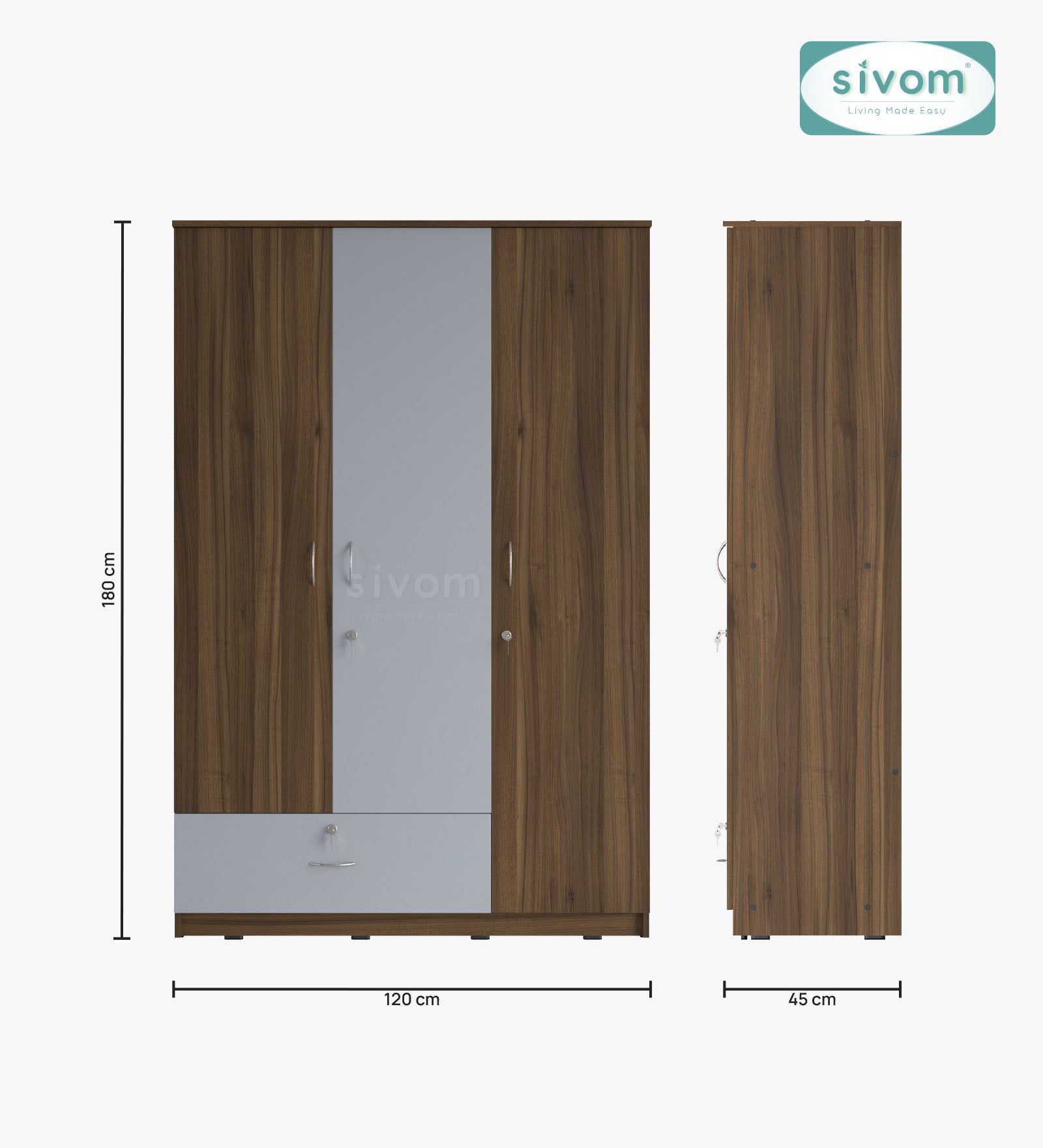Sivom SIVOM Leo Multipurpose 3 Door Wardrobe / Spacious Shelves with Hanging Rail Engineered Wood 3 Door Wardrobe for Modern Homes | Elegant Design & Premium Finish