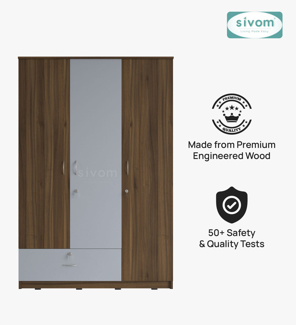 Sivom SIVOM Leo Multipurpose 3 Door Wardrobe / Spacious Shelves with Hanging Rail Engineered Wood 3 Door Wardrobe for Modern Homes | Elegant Design & Premium Finish