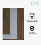 Sivom SIVOM Leo Multipurpose 3 Door Wardrobe / Spacious Shelves with Hanging Rail Engineered Wood 3 Door Wardrobe for Modern Homes | Elegant Design & Premium Finish