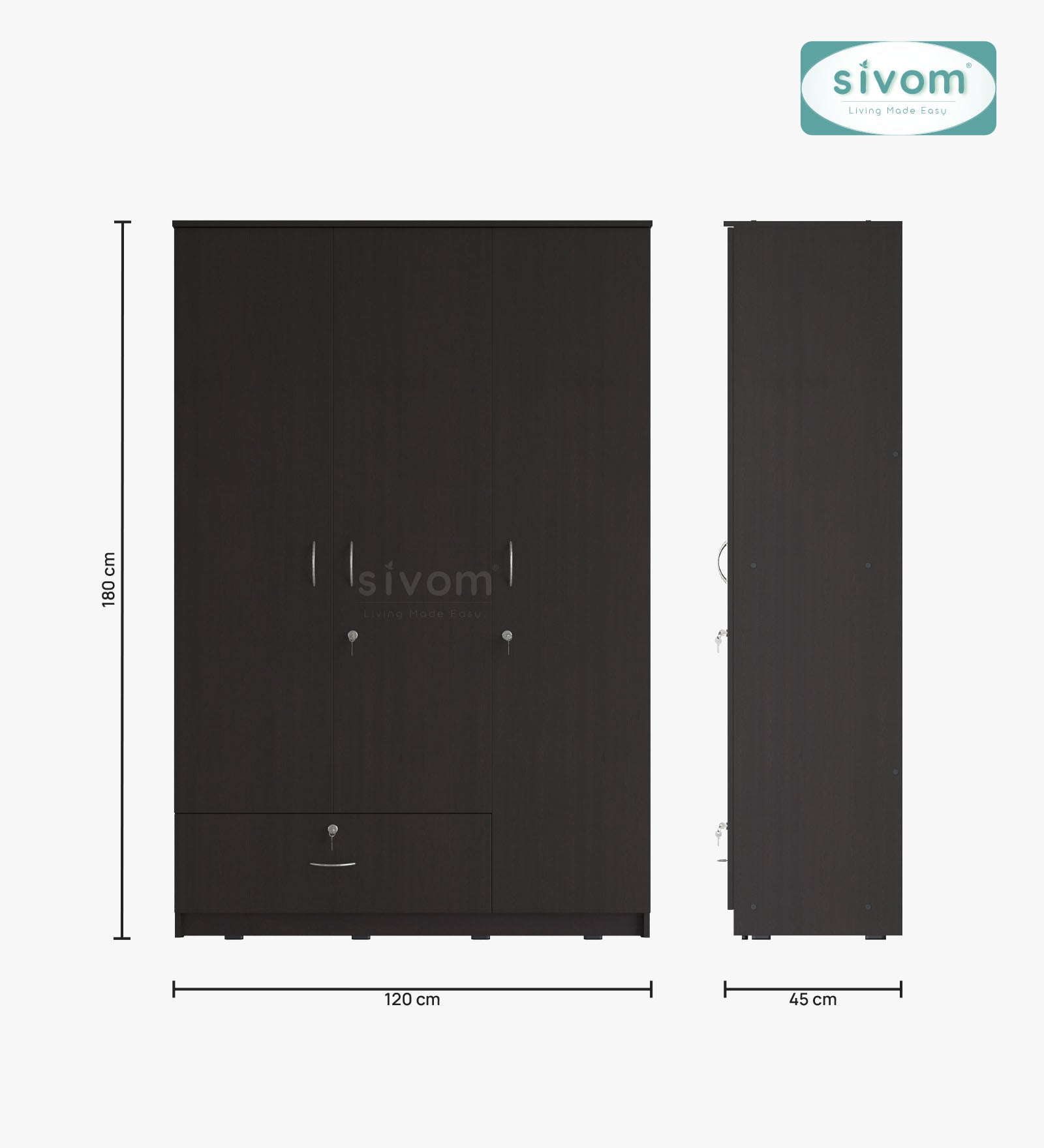 Sivom SIVOM Leo Multipurpose 3 Door Wardrobe / Spacious Shelves with Hanging Rail Engineered Wood 3 Door Wardrobe for Modern Homes | Elegant Design & Premium Finish