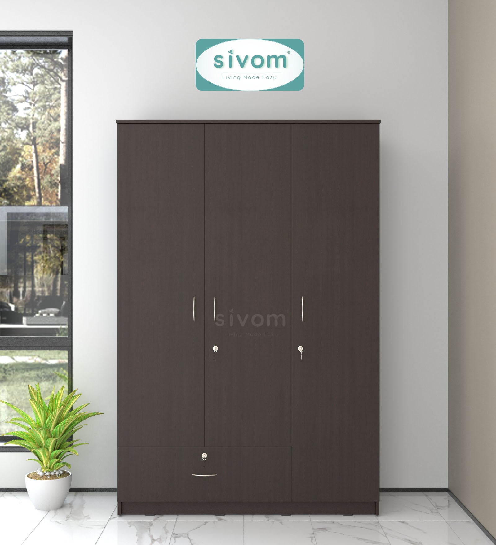 Sivom SIVOM Leo Multipurpose 3 Door Wardrobe / Spacious Shelves with Hanging Rail Engineered Wood 3 Door Wardrobe for Modern Homes | Elegant Design & Premium Finish