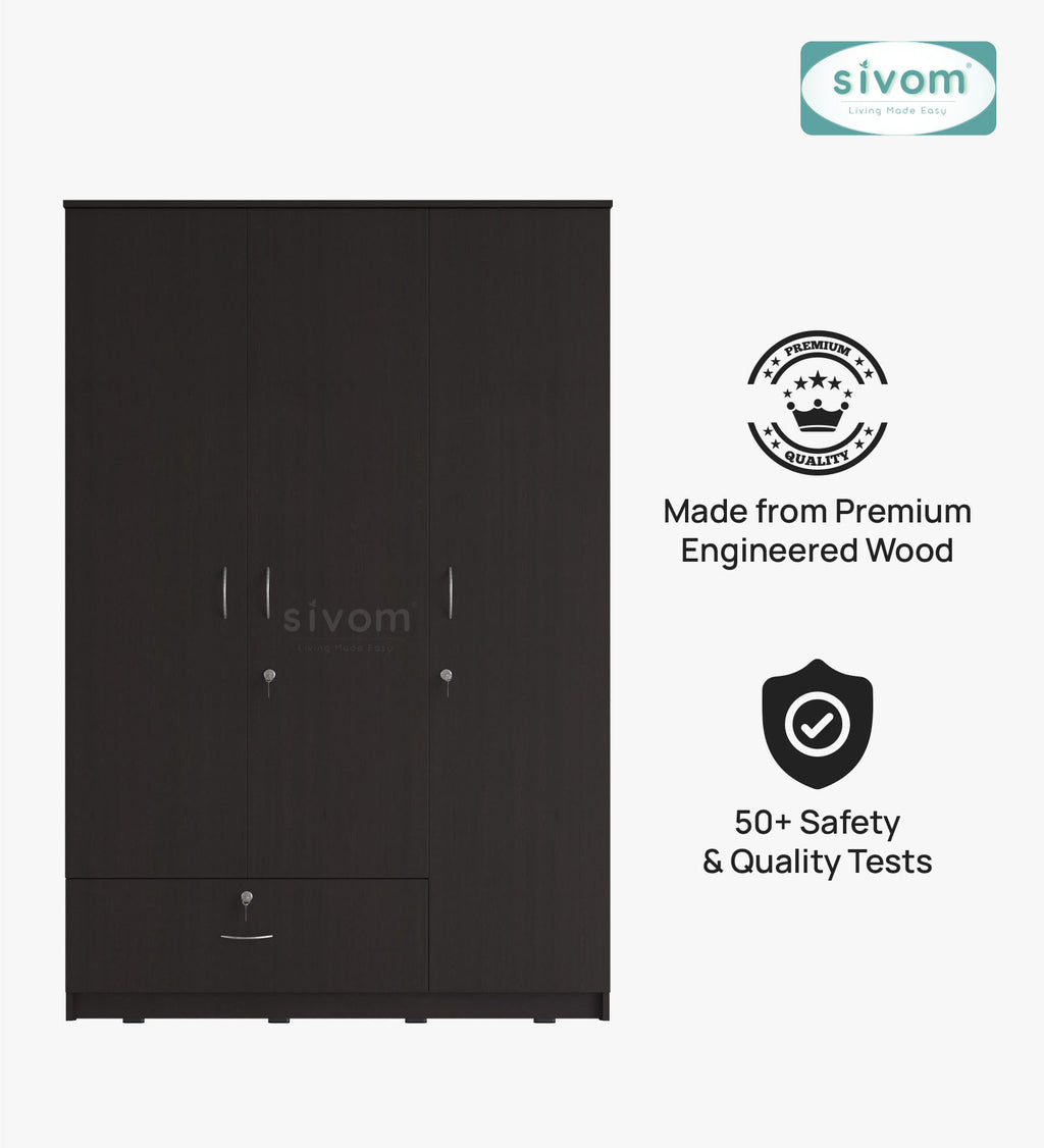 Sivom SIVOM Leo Multipurpose 3 Door Wardrobe / Spacious Shelves with Hanging Rail Engineered Wood 3 Door Wardrobe for Modern Homes | Elegant Design & Premium Finish