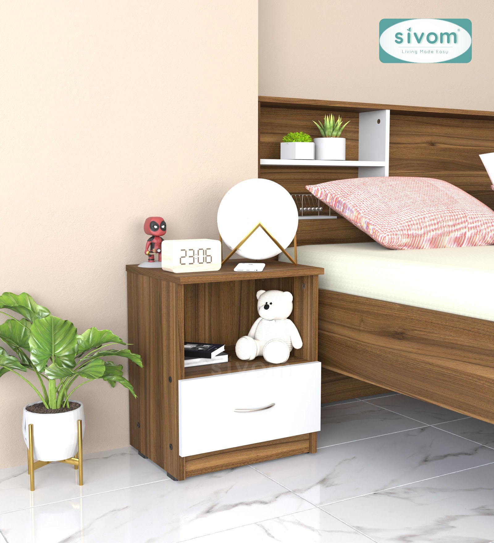 Sivom SIVOM Lita Multipurpose Side Table Engineered Wood Bedside Table for Modern Homes | Elegant Design & Premium Finish