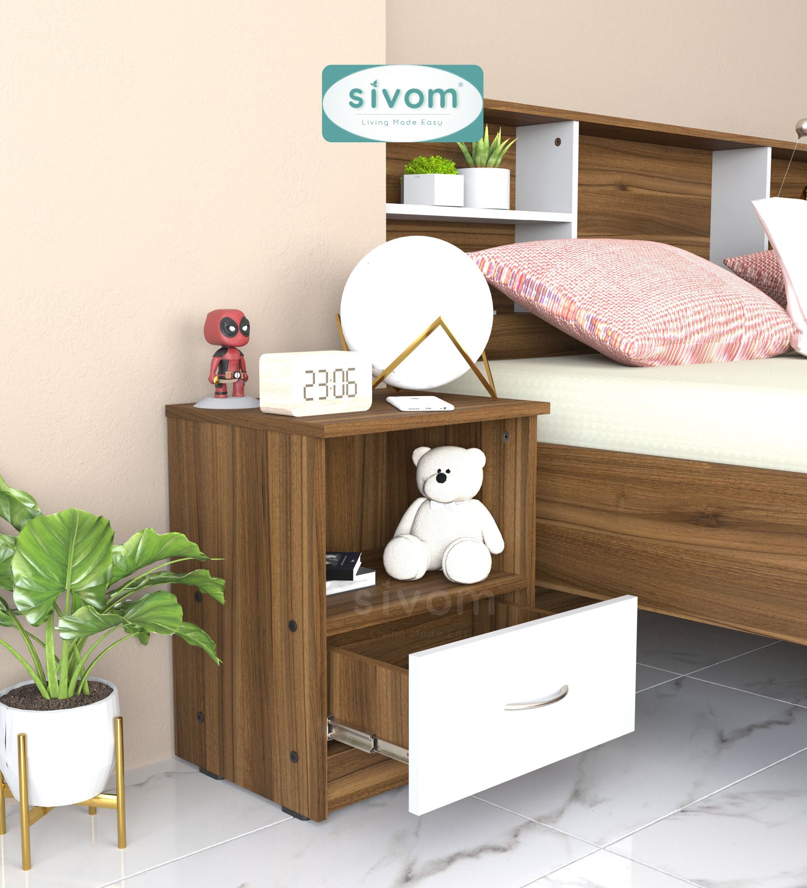 Sivom SIVOM Lita Multipurpose Side Table Engineered Wood Bedside Table for Modern Homes | Elegant Design & Premium Finish