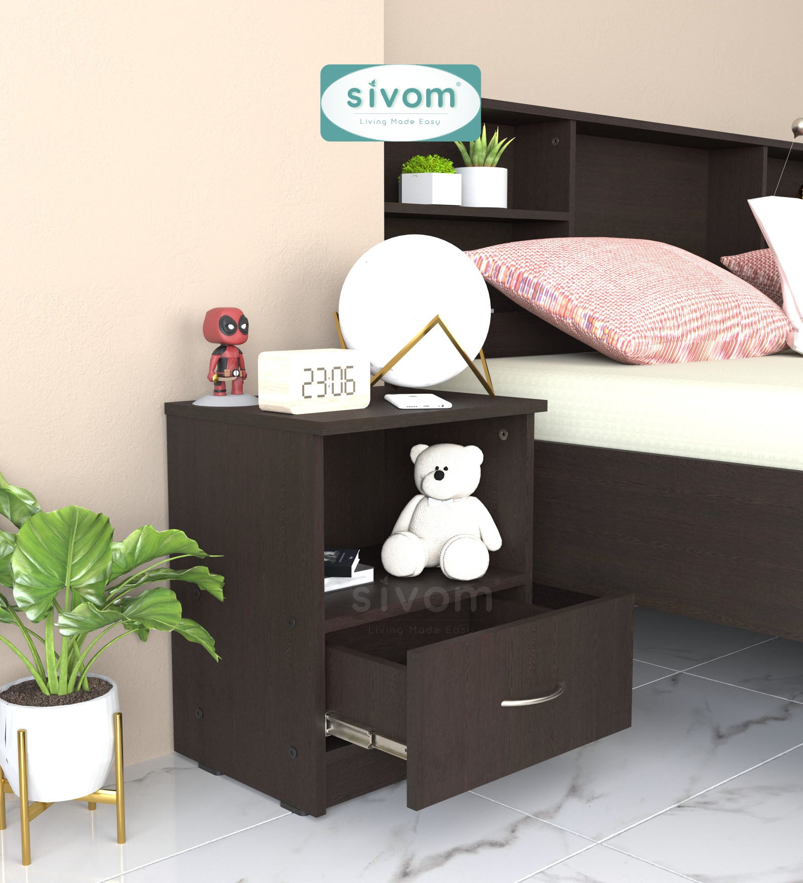 Sivom SIVOM Lita Multipurpose Side Table Engineered Wood Bedside Table for Modern Homes | Elegant Design & Premium Finish