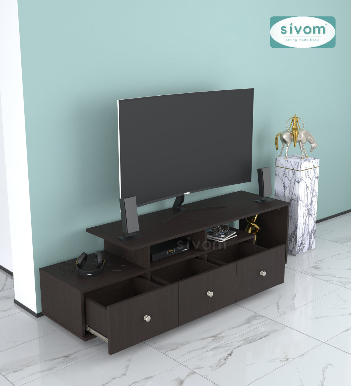 Sivom furniture SIVOM Livid Multipurpose TV Unit fits upto 43 inch with Storage Engineered Wood TV Entertainment Unit for Modern Homes | Elegant Design & Premium Finish