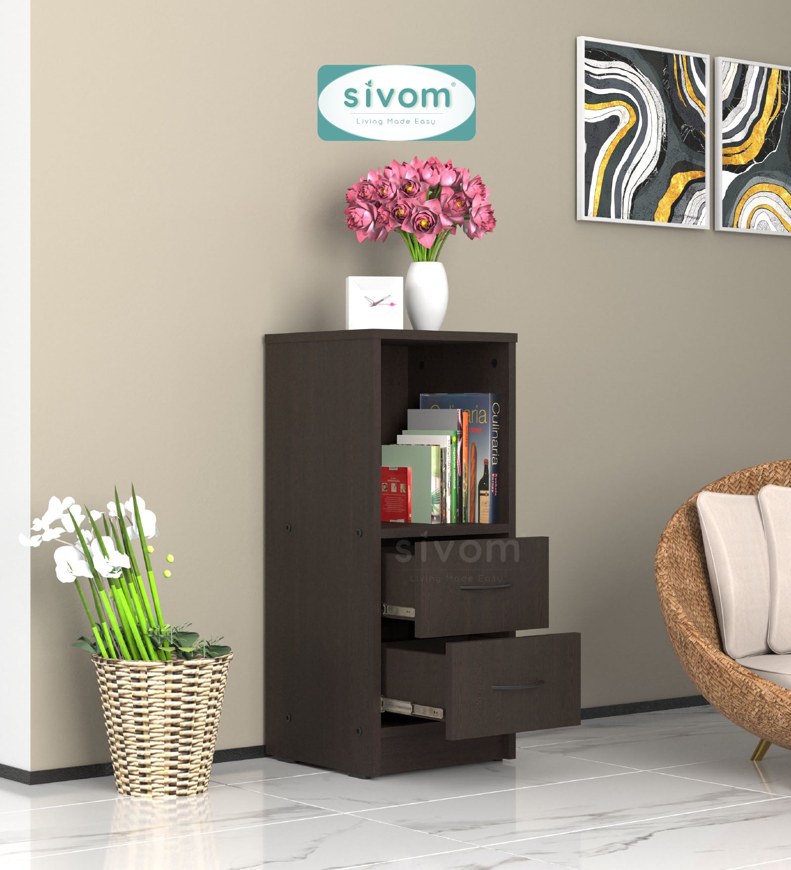 Sivom SIVOM Livi Multipurpose Storage Unit/ Engineered Wood Free Standing Cabinet for Modern Homes | Elegant Design & Premium Finish