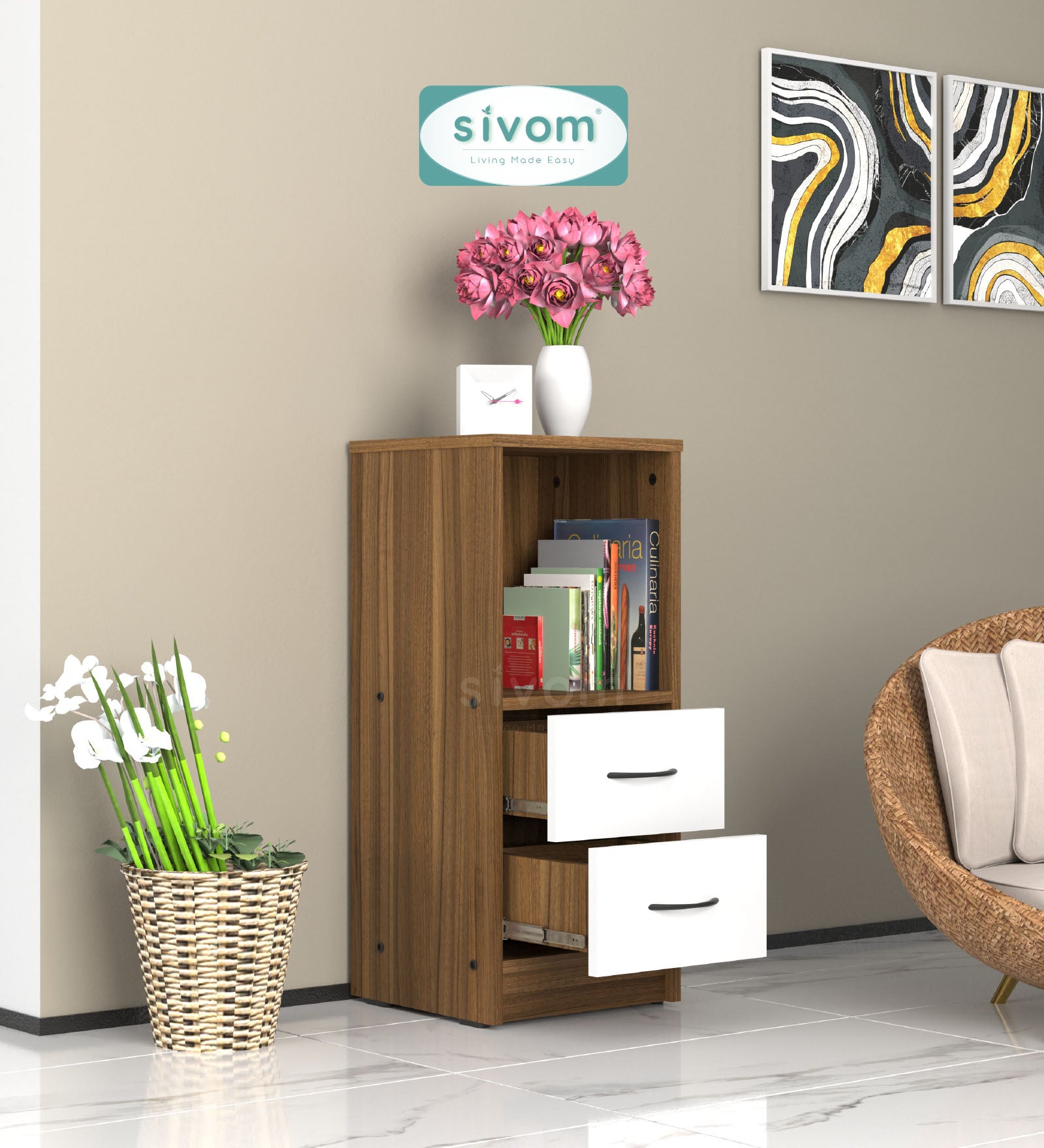 Sivom SIVOM Livi Multipurpose Storage Unit/ Engineered Wood Free Standing Cabinet for Modern Homes | Elegant Design & Premium Finish