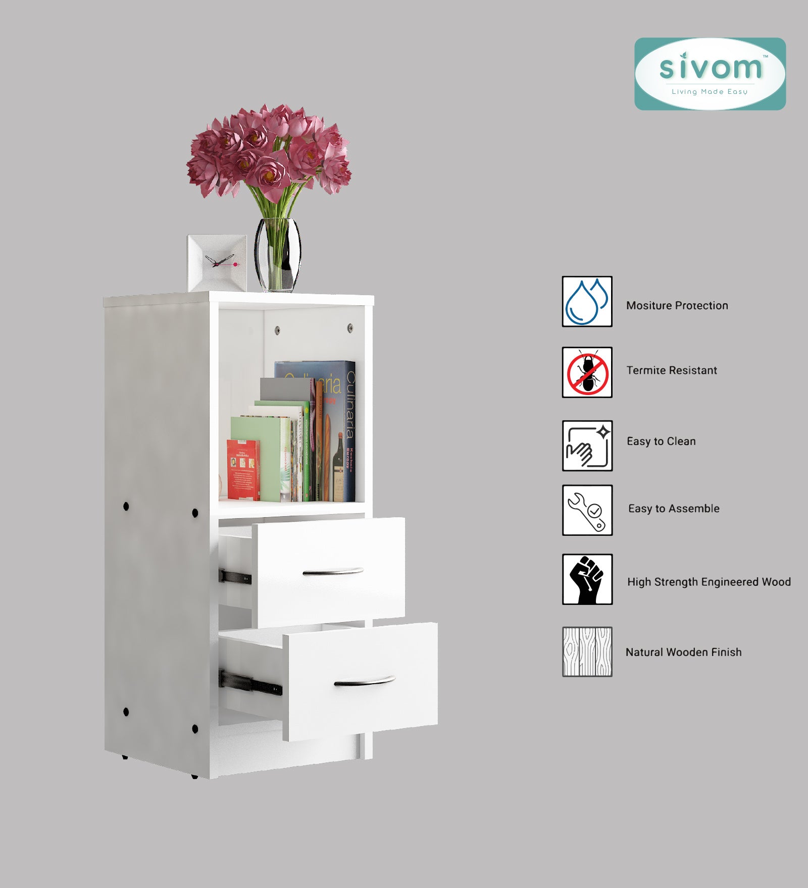 Sivom SIVOM Livi Multipurpose Storage Unit/ Engineered Wood Free Standing Cabinet for Modern Homes | Elegant Design & Premium Finish