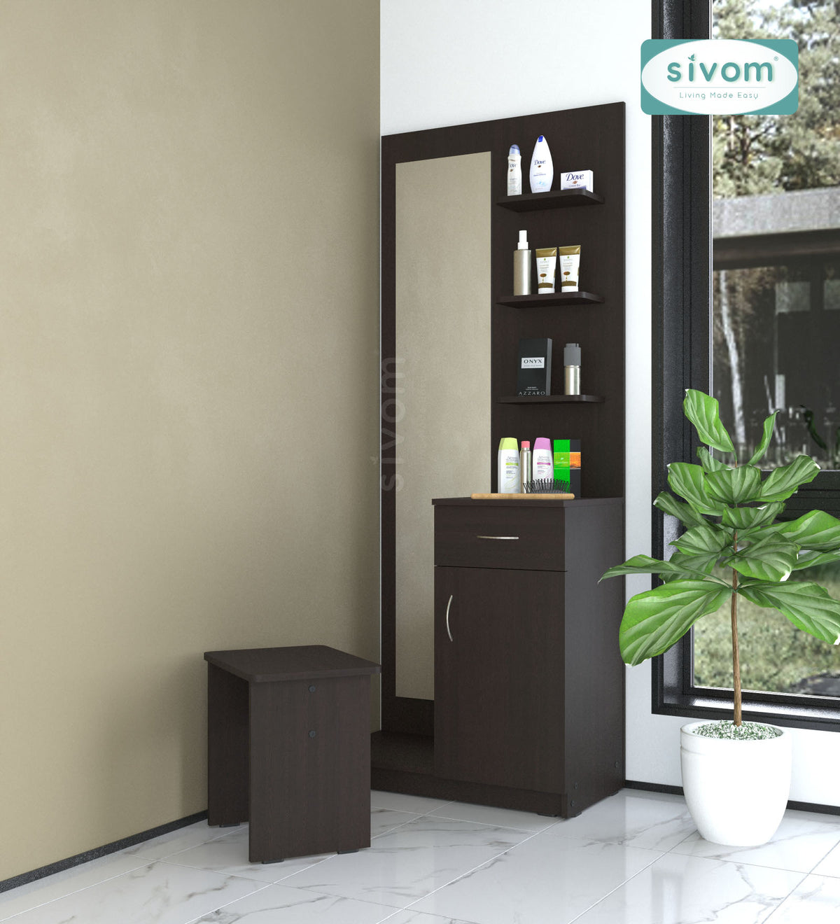 Sivom SIVOM Logic Dressing Table with Stool Engineered Wood Dressing Table for Modern Homes | Elegant Design & Premium Finish
