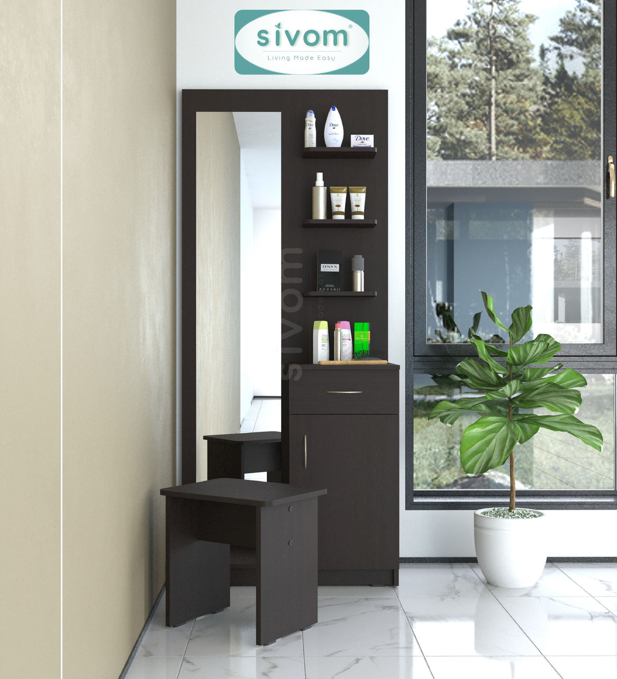 Sivom SIVOM Logic Dressing Table with Stool Engineered Wood Dressing Table for Modern Homes | Elegant Design & Premium Finish