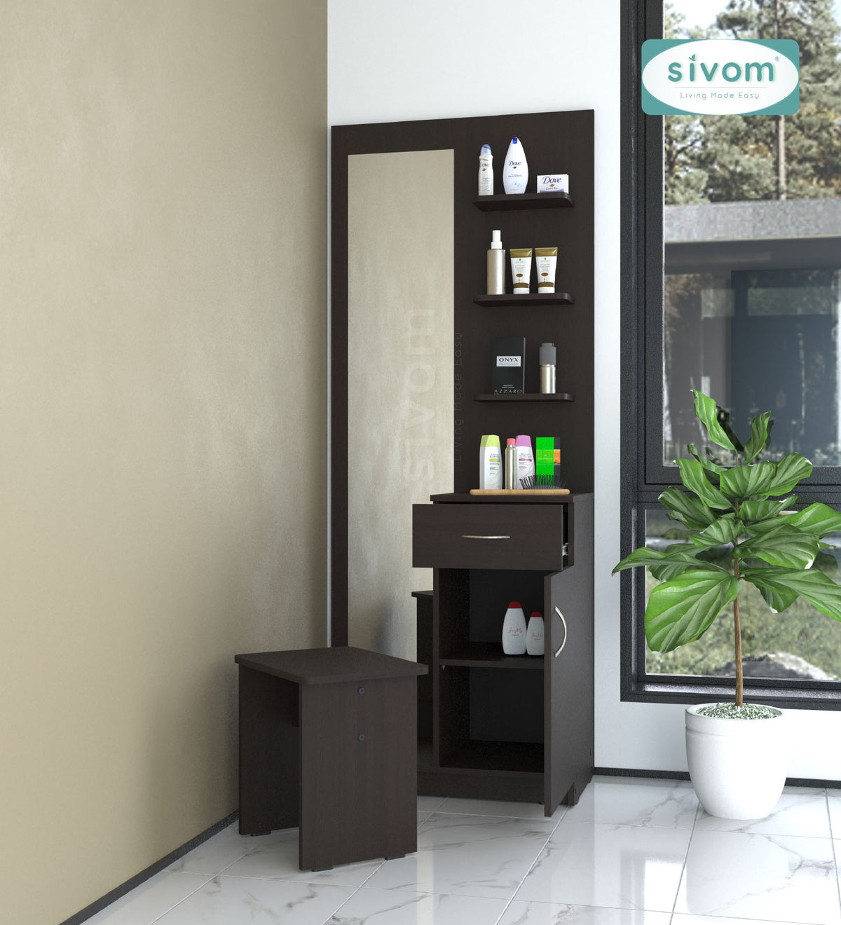 Sivom SIVOM Logic Dressing Table with Stool Engineered Wood Dressing Table for Modern Homes | Elegant Design & Premium Finish