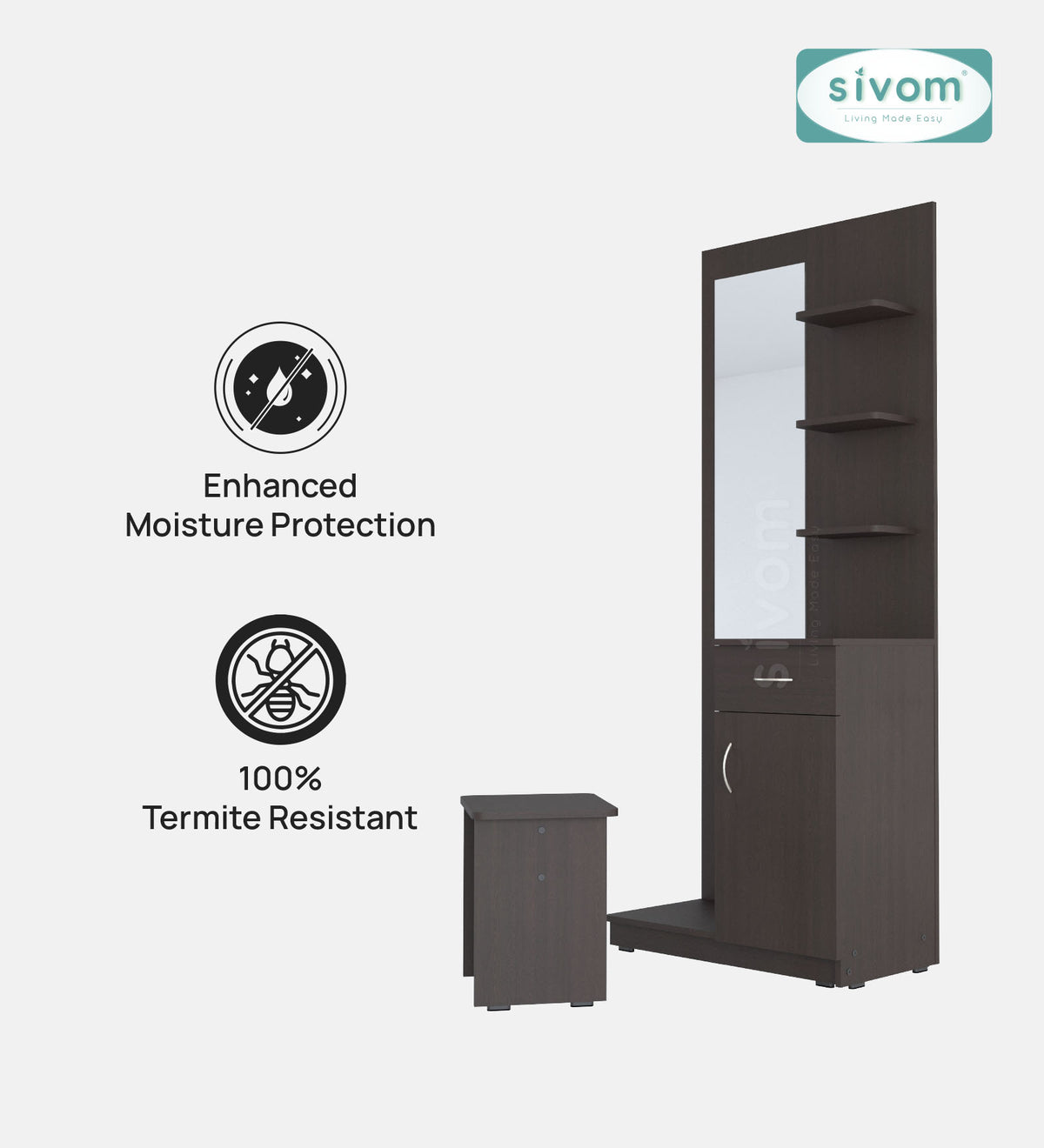 Sivom SIVOM Logic Dressing Table with Stool Engineered Wood Dressing Table for Modern Homes | Elegant Design & Premium Finish