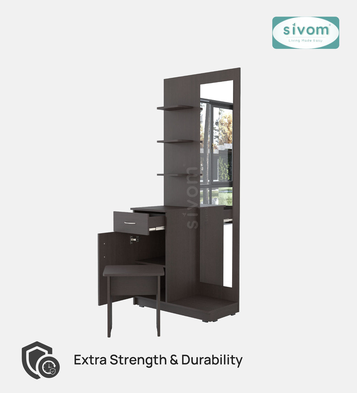 Sivom SIVOM Logic Dressing Table with Stool Engineered Wood Dressing Table for Modern Homes | Elegant Design & Premium Finish