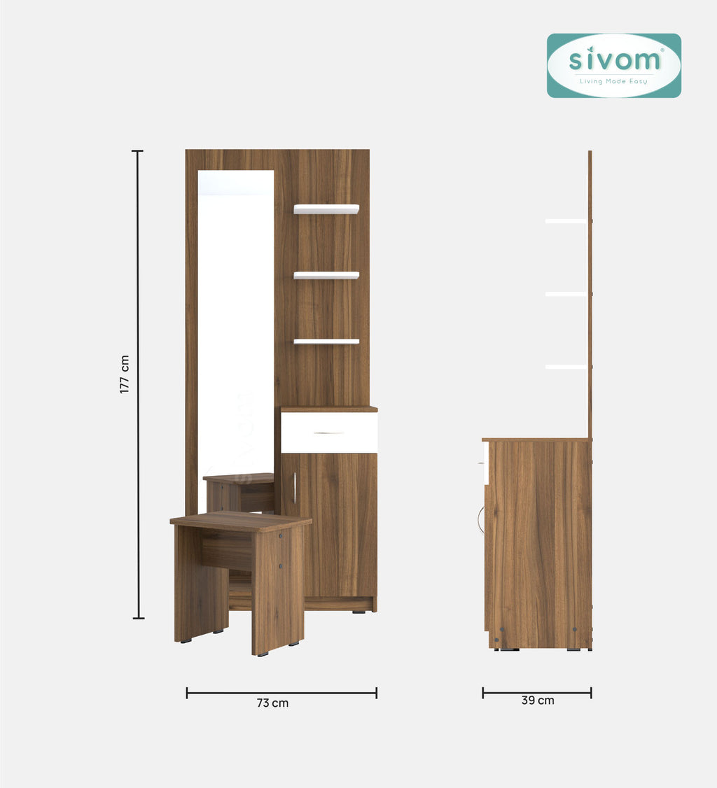 Sivom SIVOM Logic Dressing Table with Stool Engineered Wood Dressing Table for Modern Homes | Elegant Design & Premium Finish
