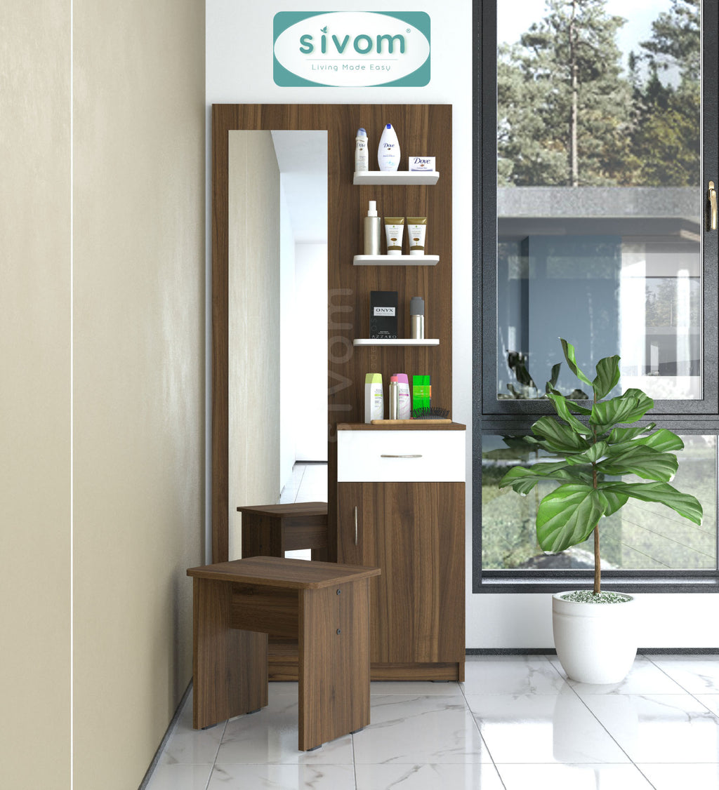 Sivom SIVOM Logic Dressing Table with Stool Engineered Wood Dressing Table for Modern Homes | Elegant Design & Premium Finish