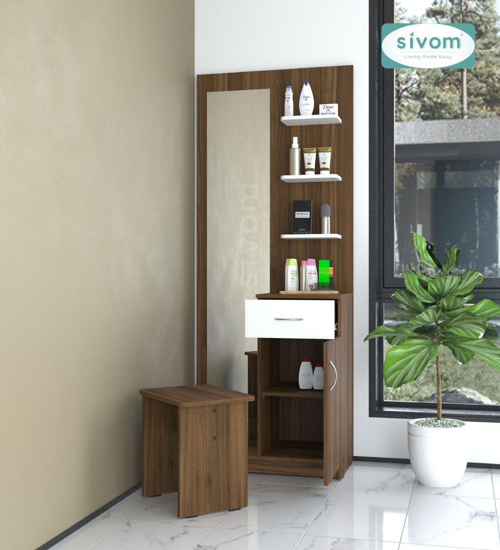Sivom SIVOM Logic Dressing Table with Stool Engineered Wood Dressing Table for Modern Homes | Elegant Design & Premium Finish