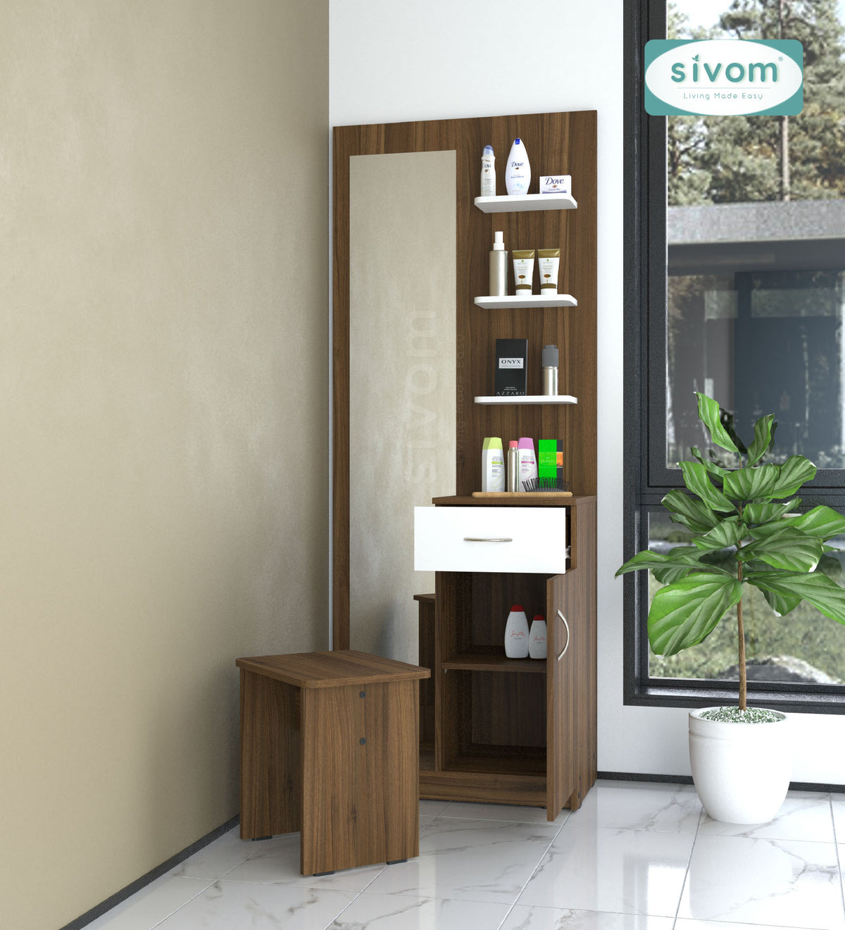 Sivom SIVOM Logic Dressing Table with Stool Engineered Wood Dressing Table for Modern Homes | Elegant Design & Premium Finish