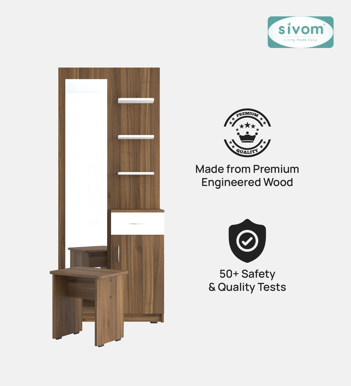 Sivom SIVOM Logic Dressing Table with Stool Engineered Wood Dressing Table for Modern Homes | Elegant Design & Premium Finish