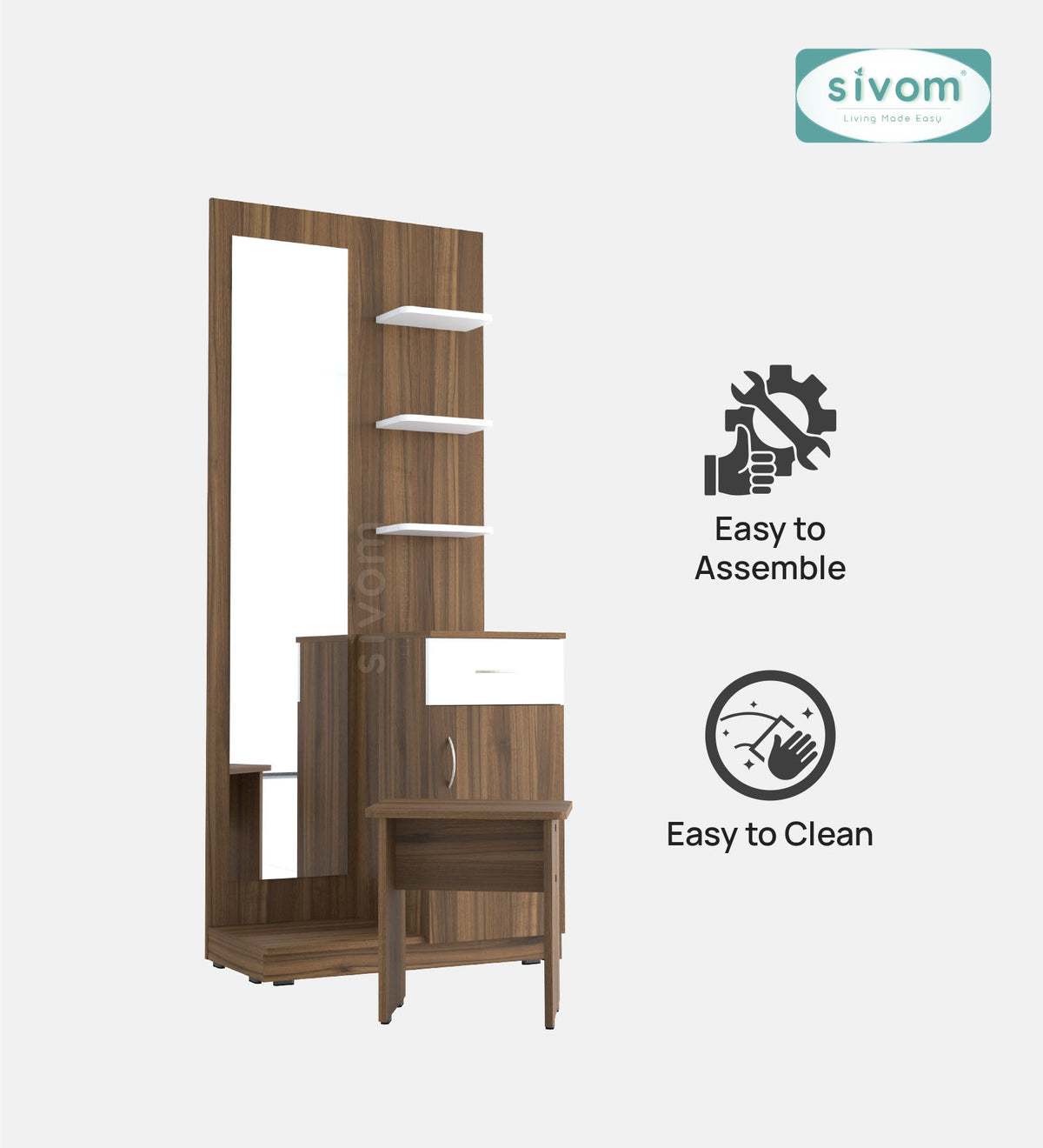 Sivom SIVOM Logic Dressing Table with Stool Engineered Wood Dressing Table for Modern Homes | Elegant Design & Premium Finish