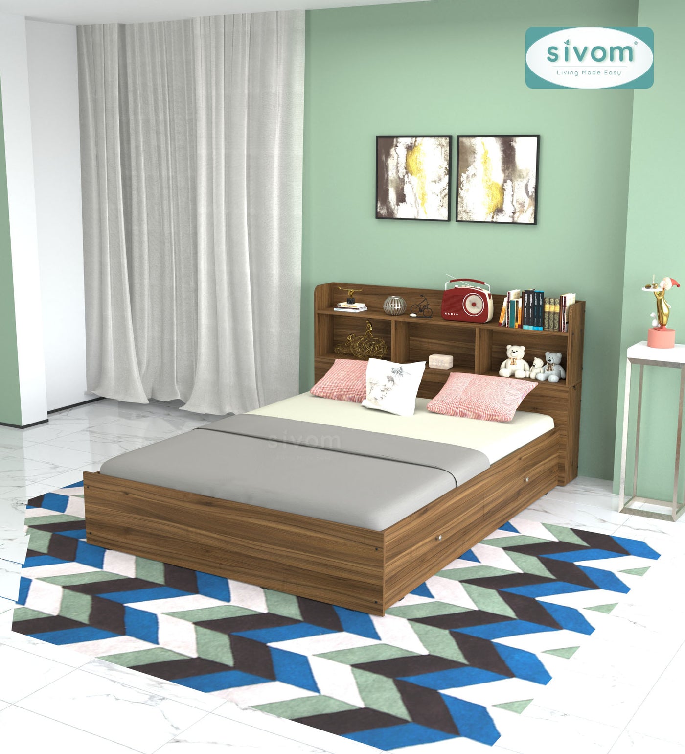 SIVOM Acasa Box Bed with Storage Engineered Wood Queen Box Bed for Modern Homes | Elegant Design & Premium Finish